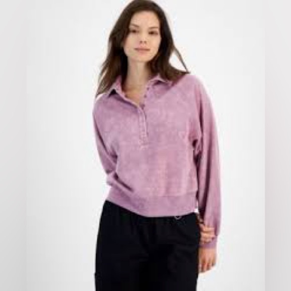 Hippie Rose 3/4 zip sweatshirt washed light blue color size small with pockets - Picture 1 of 4